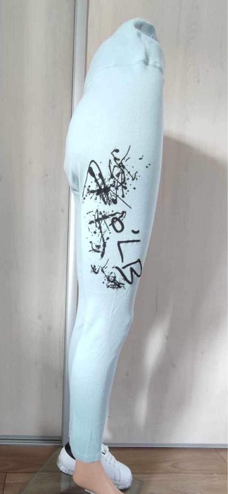 Legginsy damskie miętowe,prążkowane, wysoki stan, O’La Bianka, r. Uni