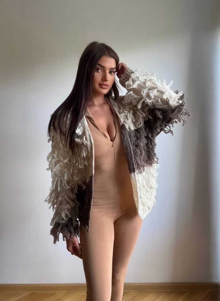 sweter krótki trzykolorowy mop kardigan