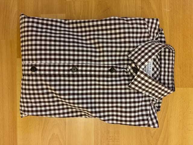 Koszula męska S Zara Slim Fit w kratkę brązowa bawełna z kołnierzykiem