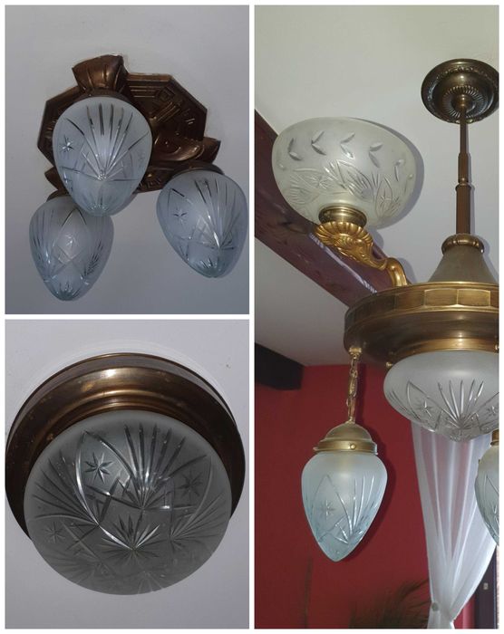 Antyki -Zestaw żyrandoli ,lamp"mosiądz "