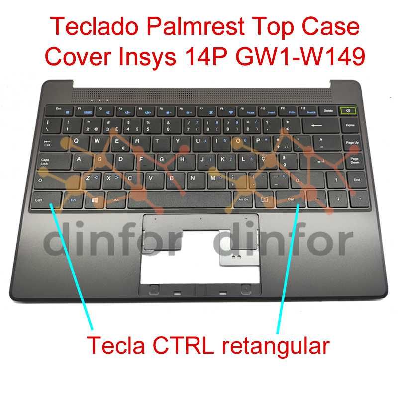 Teclado Palmrest Top Case Cover Insys 14P GW1-W149 c/ CTRL retangular