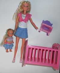 Лялька Штеффі Steffi з донькою Еві Evi і набором меблів бренда Simba