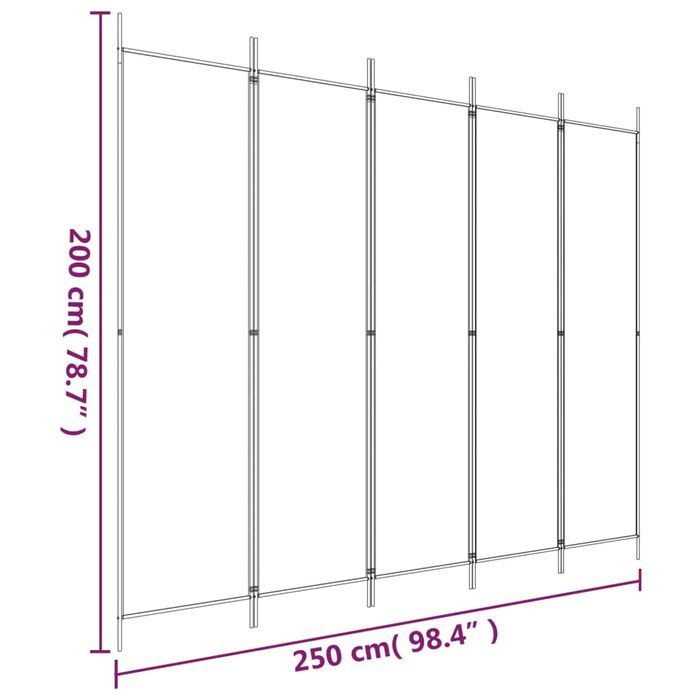vidaXL Parawan 5-panelowy, czarny, 250x200 cm, tkanina