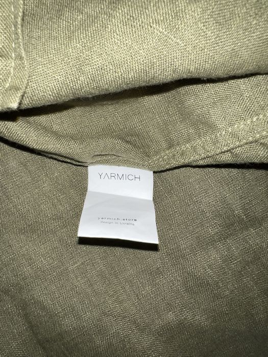 Рубашка льняная мужская зелёная с коротким рукавом Yarmich (размер S)