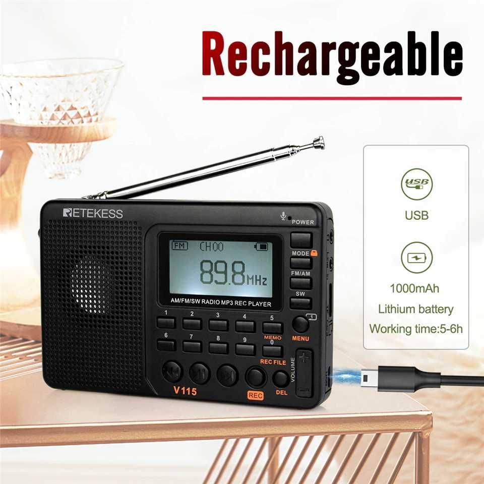 Retekess V115 портативний цифровий радіоприймач FM/AM/SW  MP3 плеєр