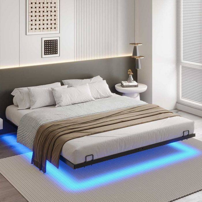 Łóżko stelaż  160 × 200  Led, podświetlane, unoszące się w powietrzu
