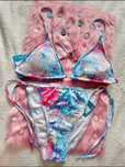 Kolorowe bikini z cekinami strój kąpielowy Tezenis dół S 36 góra 75B