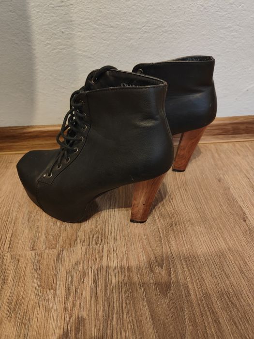 Skórzane botki na szpilce czarne Lity do tańca high heels pole dance