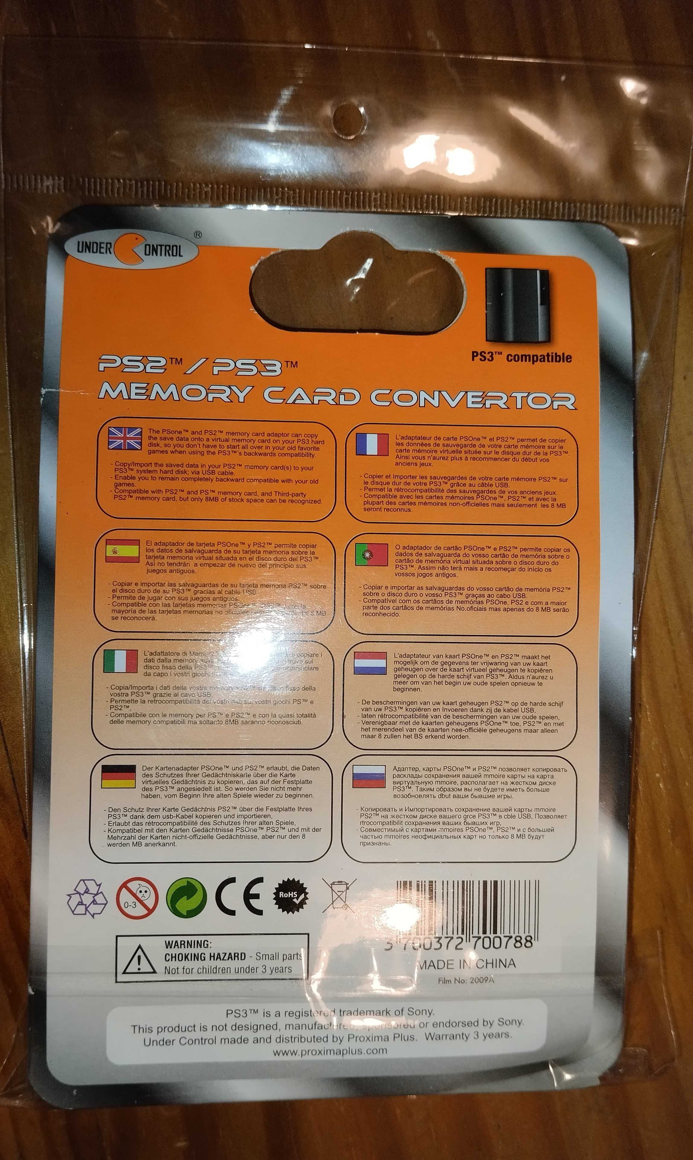 Ps1 e PS2 to PS3 Memory Card Convertor - Novo e Lacrado.
