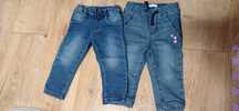 2 szt jeansy, spodnie ocieplane 9-12 m-cy r.80