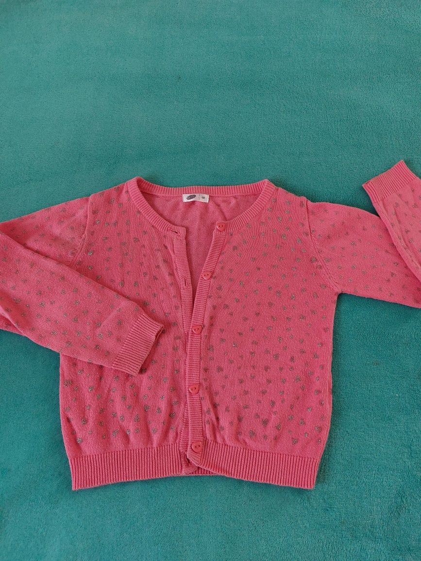Sweterek różowy w brokatowe serduszka 98 bolerko