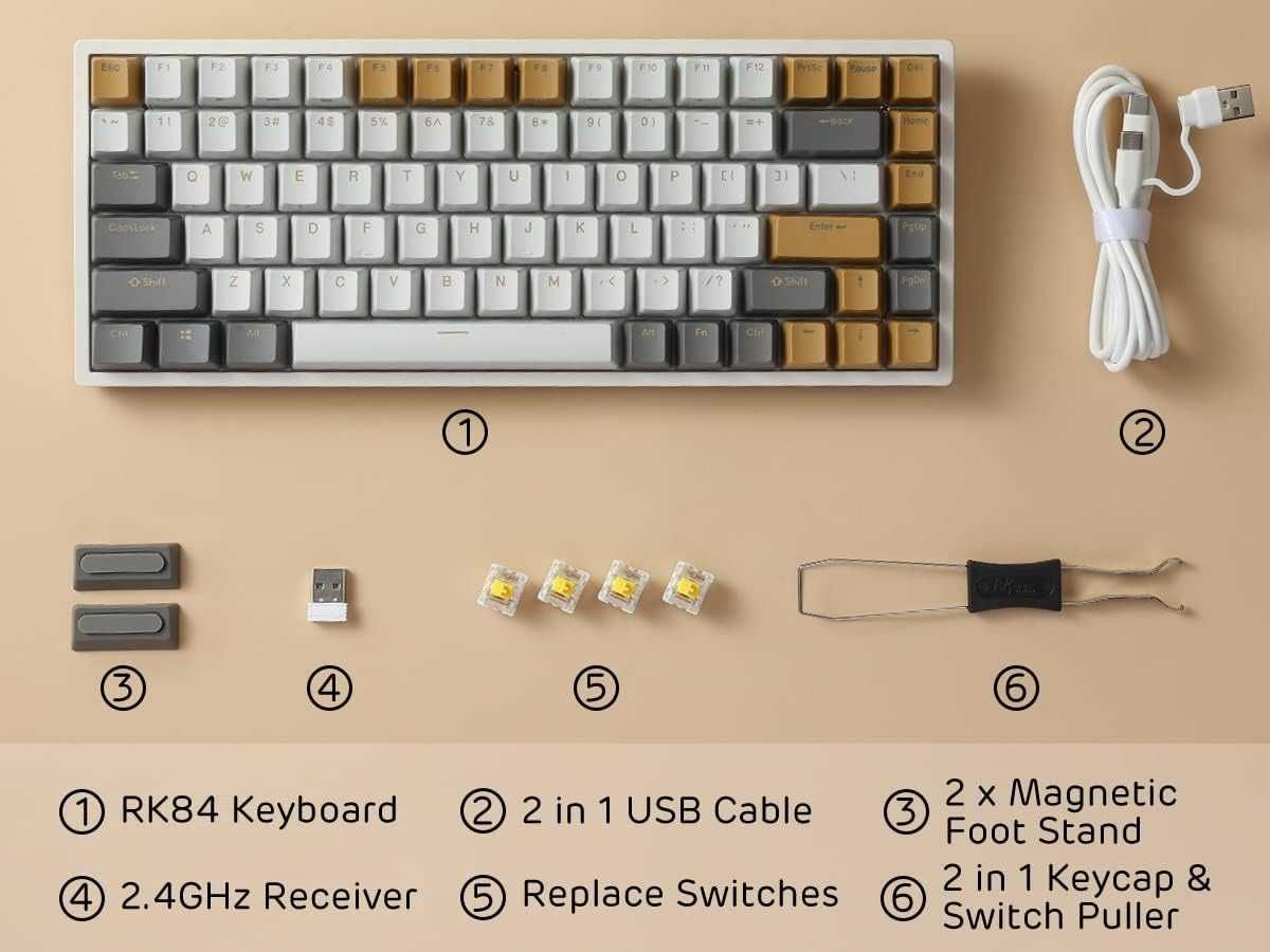 Teclado mecânico RK84 RGB Edição limitada, Bluetooth/2.4Ghz/USB