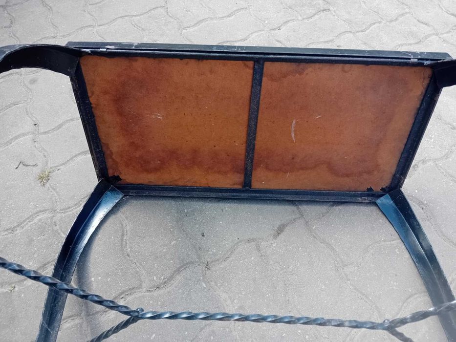 Stary kuty metalowy stół ława z mozaiką z płytek na blacie (WYSYŁAM)