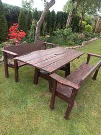 Zestaw ogrodowy drewniany stół i dwie ławki Super okazja