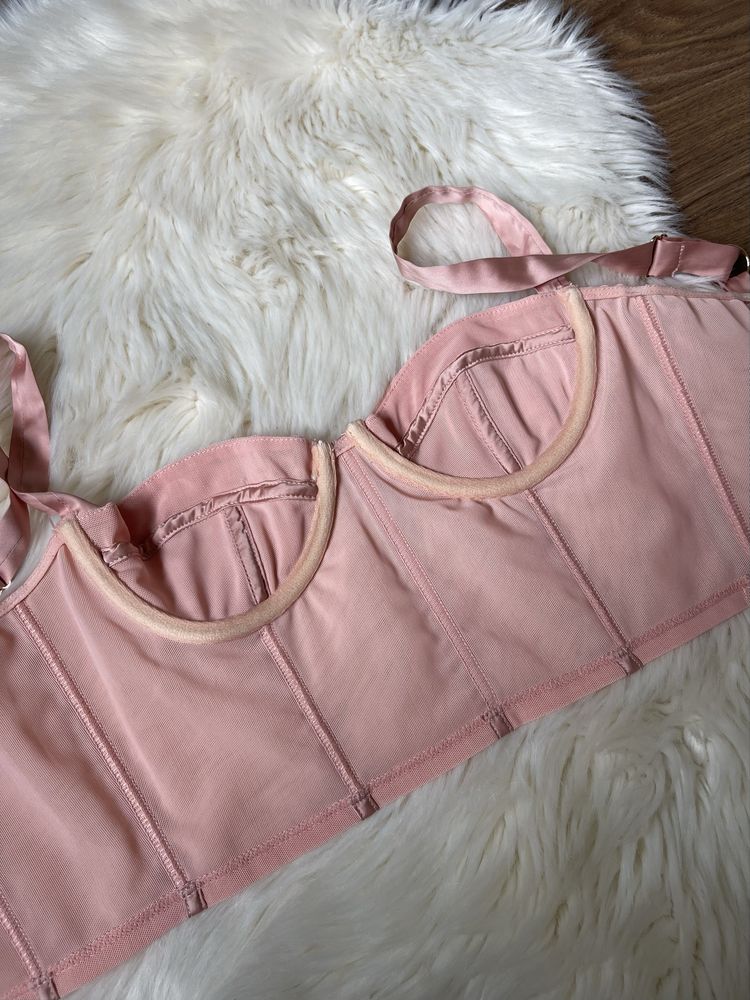 Oh Polly gorset crop top siateczkowy borderline XS brzoskwiniowy