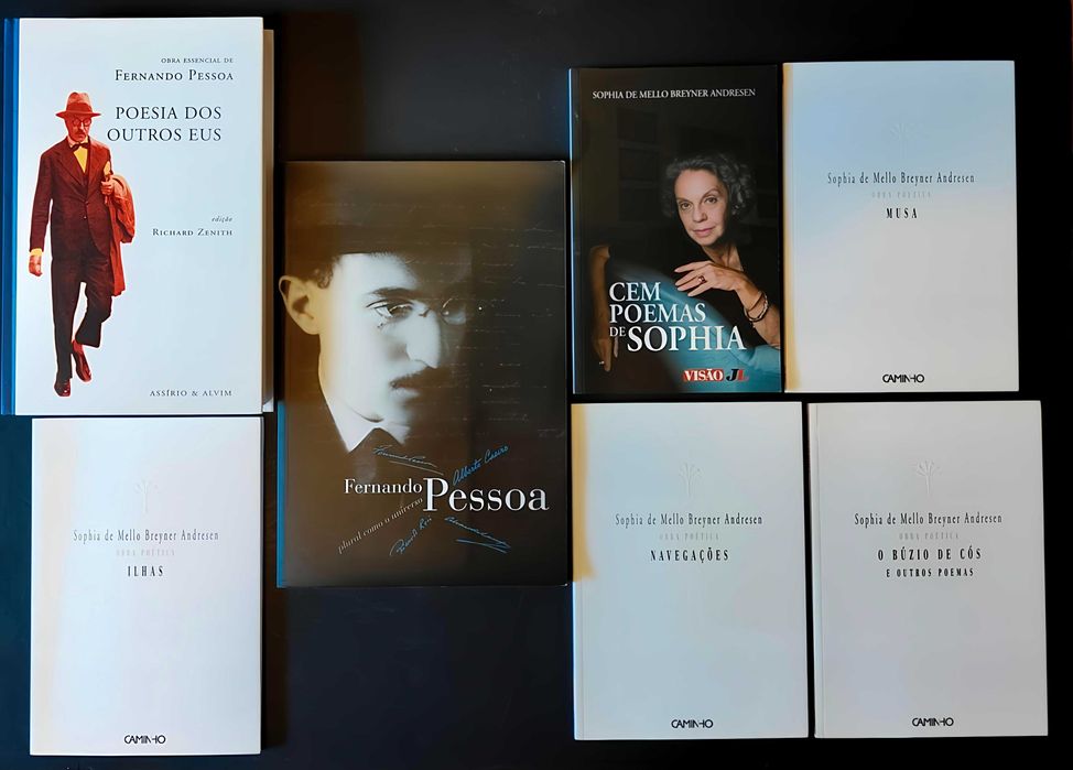 36 livros. Raras edições. Pessoa, Andrade, Sophia. Lote 150€.