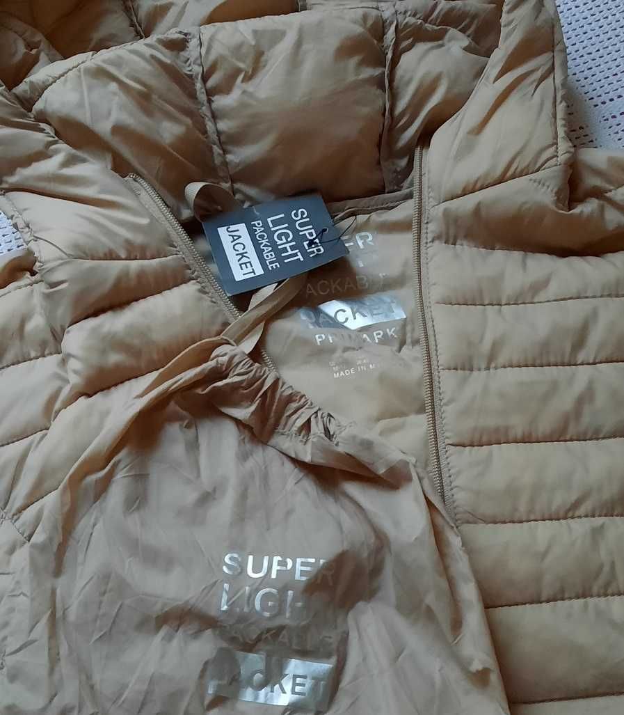 Primark nowy lekki pikowany puchowy płaszcz kurtka z kapturem beż S
