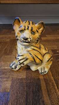 Włoski ceramiczny Tygrys figurka ozdoba prl vintage staroć antyk