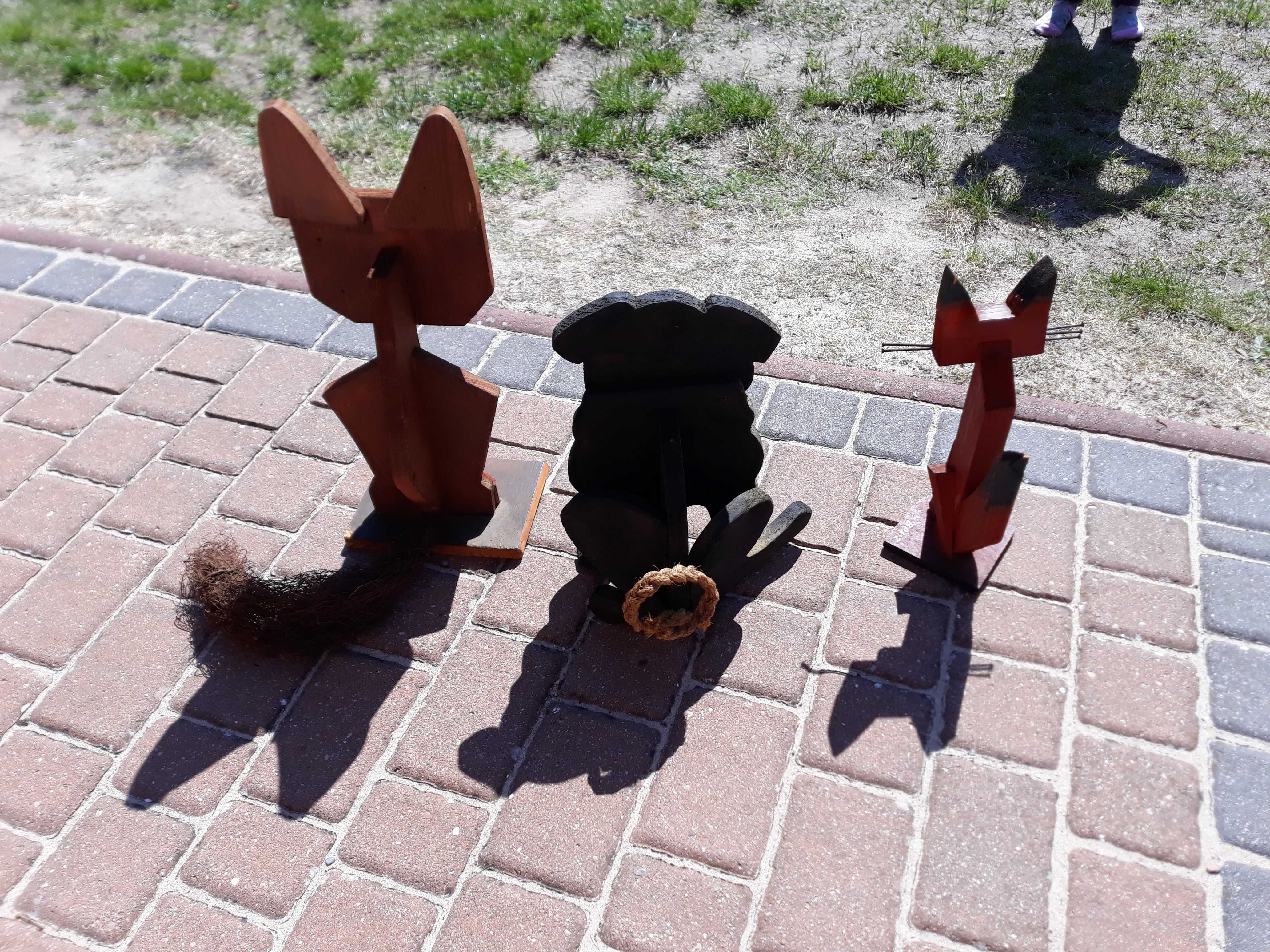 Zwierzęta drewniane figurki - lis / kot / pies