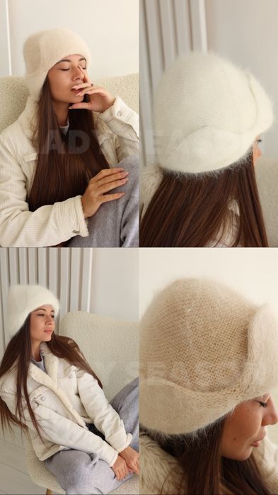 Женская вязаная шапка-ушанка Знижка 10%