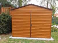 Garaż blaszany 3x5 z dwuspadowym dachem w kolorze Złoty Dąb