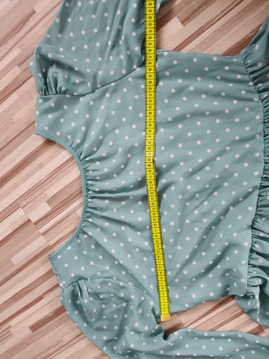 Midi sukienka miętowa w groszki, szyfonowa, M, Emu