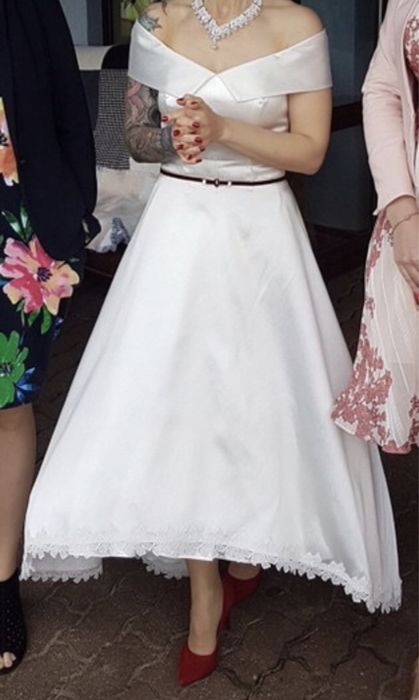 Przynosi szczęście! Suknia ślubna sukienka biała perła r.34/36 stylowa