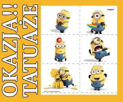 Zmywalne tatuaże dla dzieci MINIONKI 12 szt. USA the minions naklejki