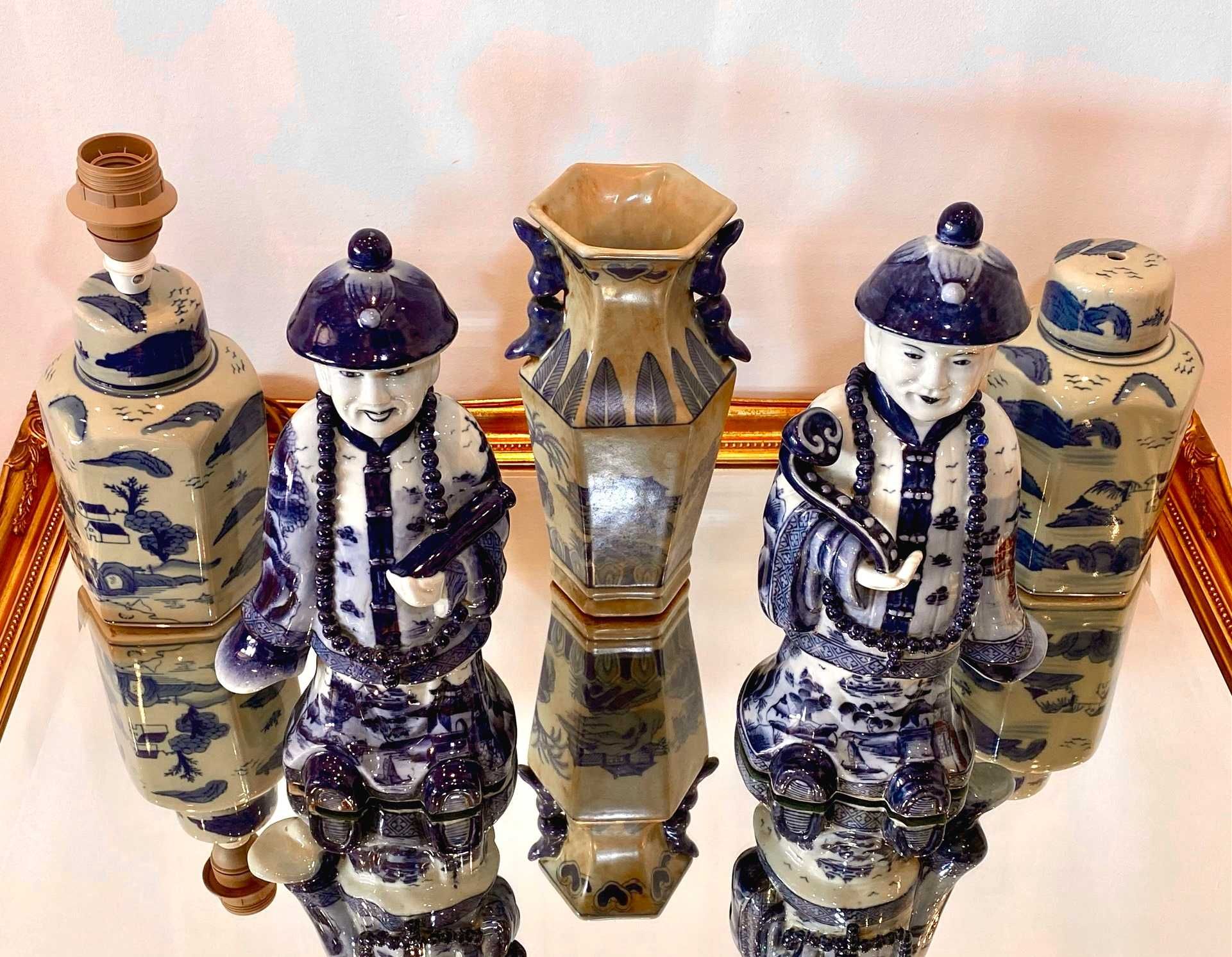 Figuras homens sabios China Azul decoração 2 jarras candeeiro 1 Jarra