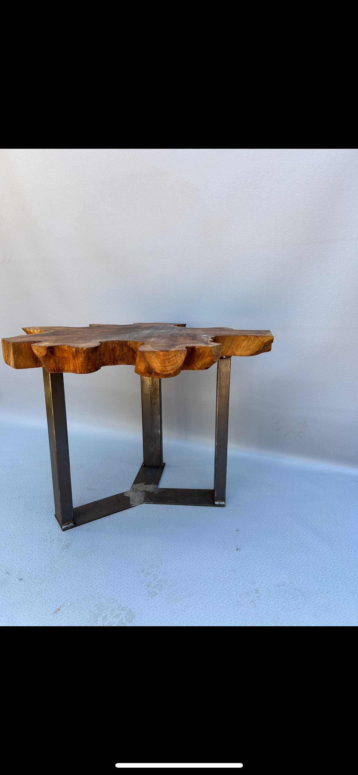 Stół z drewna teak ze stalową podporą