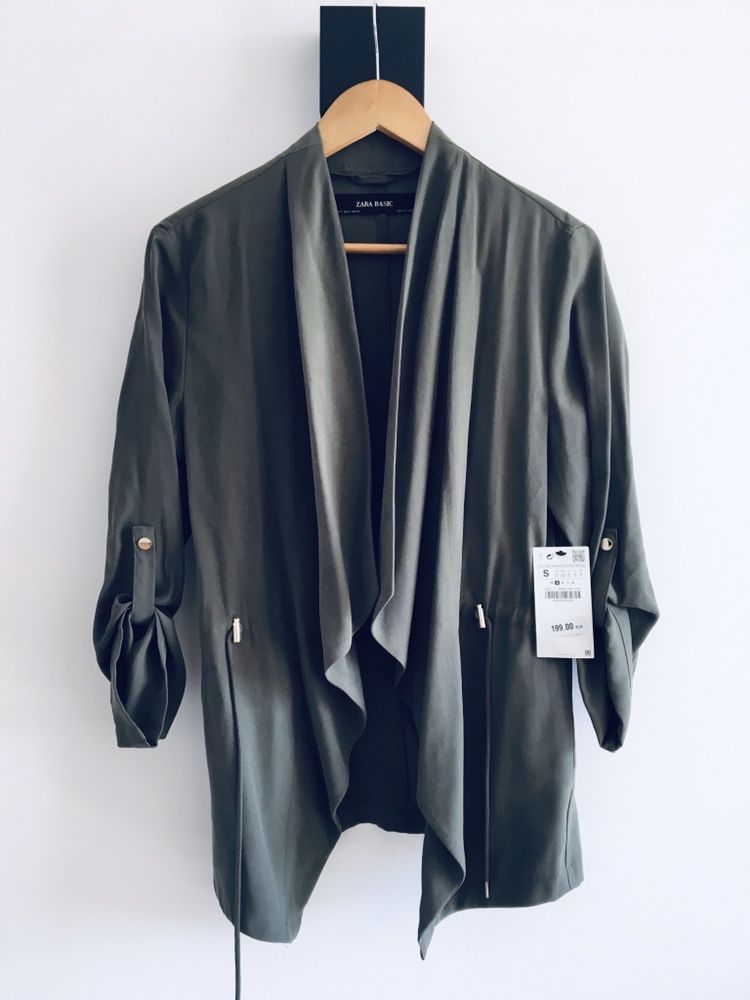 Kurtka narzutka zielona khaki luźna oversize waterfall zara