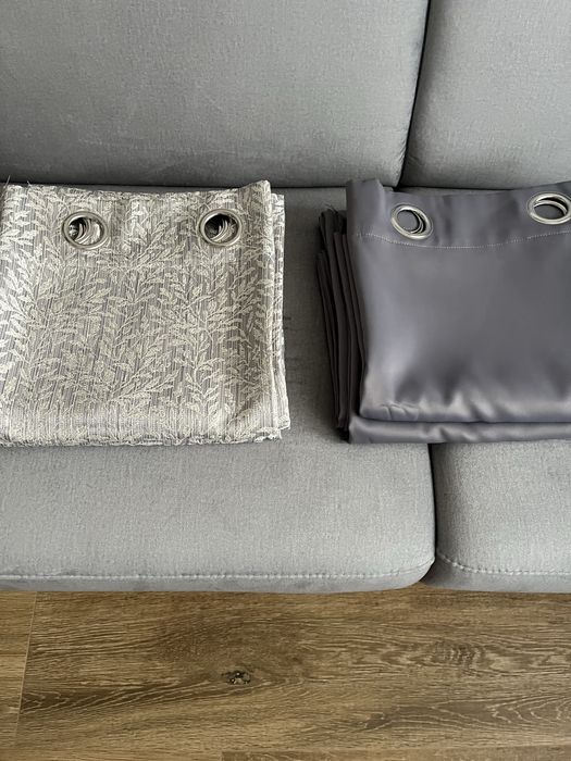 2 komplety zaslony jasny szary oraz srebrno/ szary w gałązki