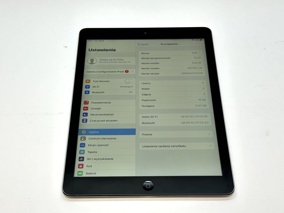 zadbany iPad Air a1474 wifi 16gb space gray