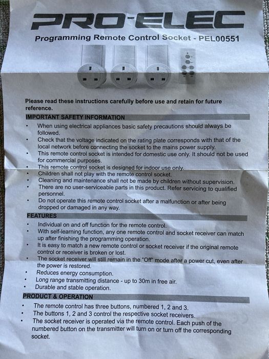 PRO-ELEC Gniazdko na pilota wersja angielska