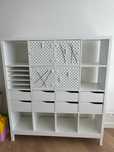 Ikea Kallax 4x4 plus 4 szuflady i 4 drzwi perforowane
