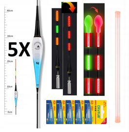 5x Spławik Świecący 6,0g - 23 cm - ZMIANA KOLORU + 5x Bateria + Tuba