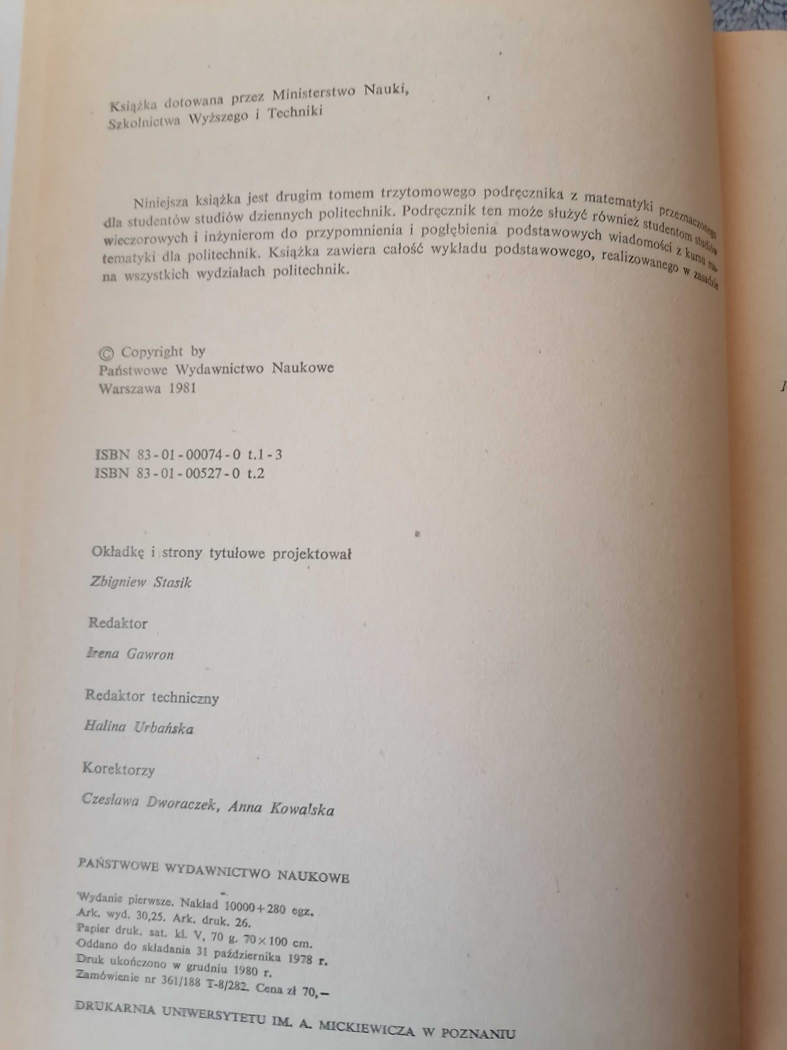 Matematyka dla politechnik tom II Mączyński Muszyński Traczyk Żakowski