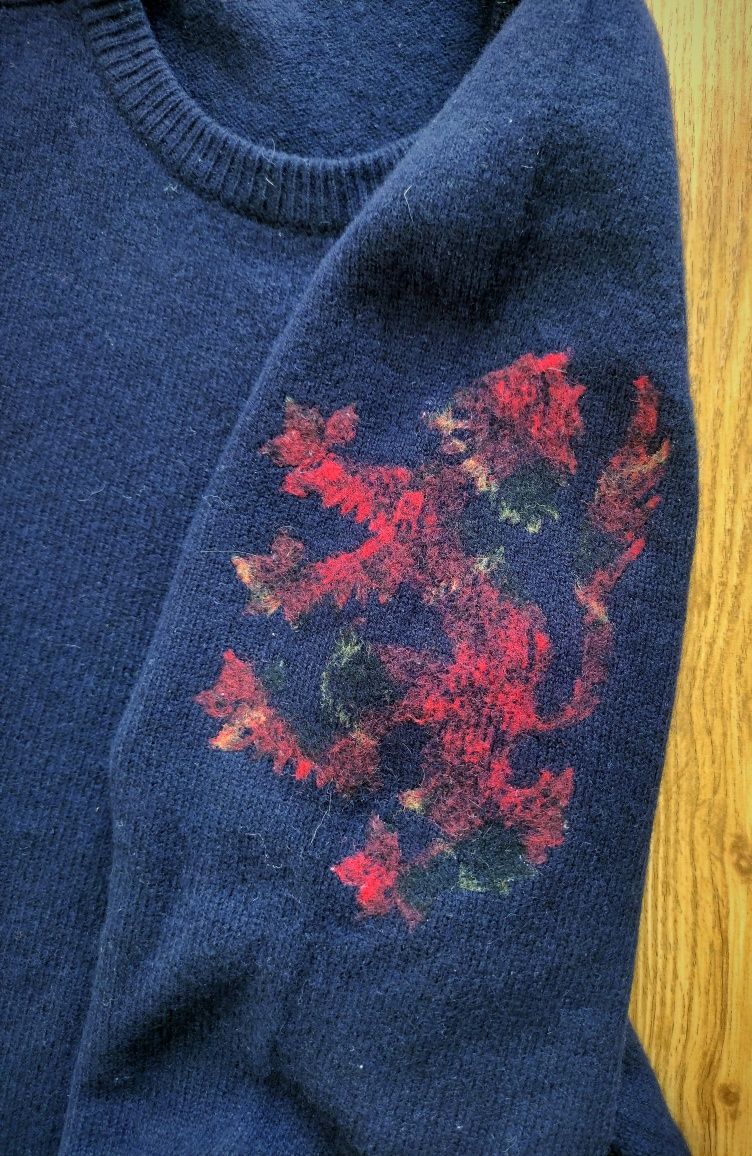 Wełniany granatowy sweter oversize 40/L, 100% wełna jagnięca
