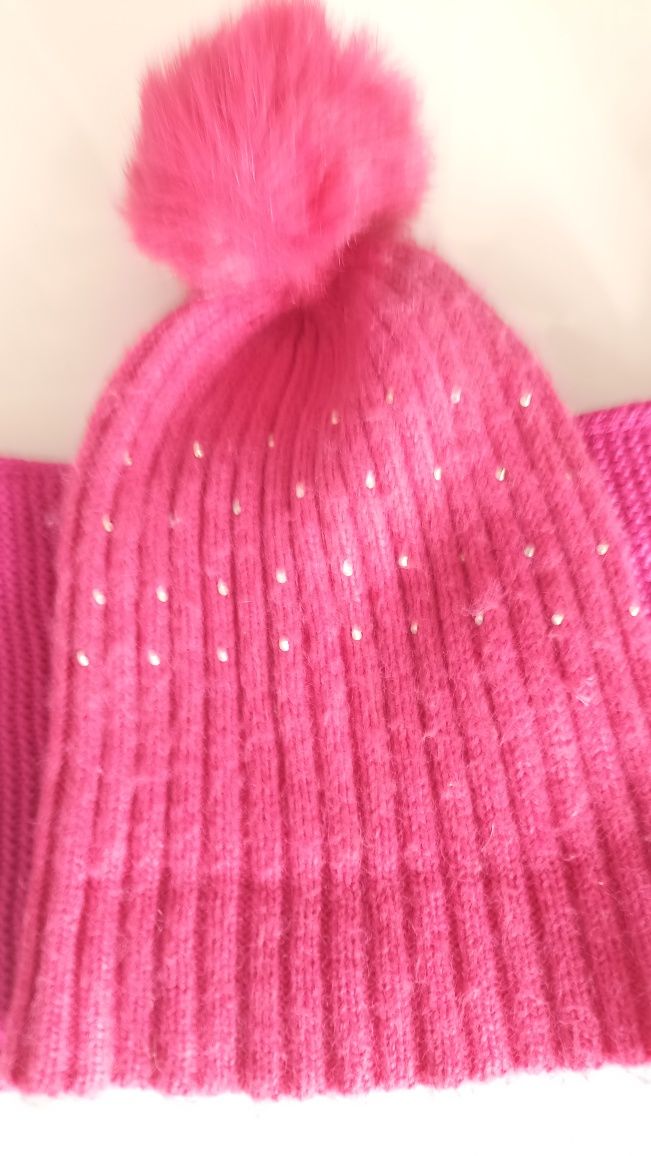 Cachecol Benetton +gorro rosa menina