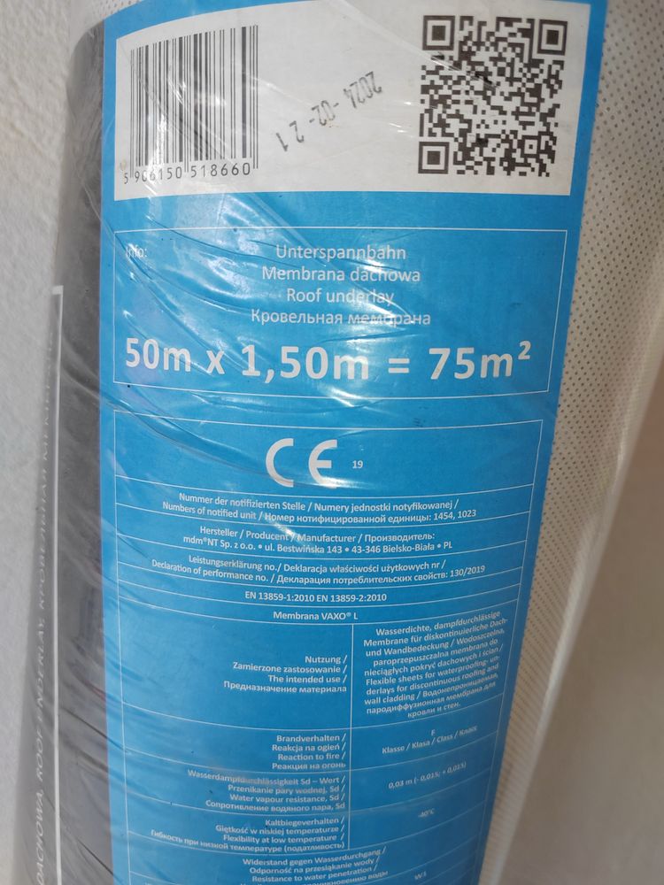 Menbrana dachowa 75m2 gramatura 125