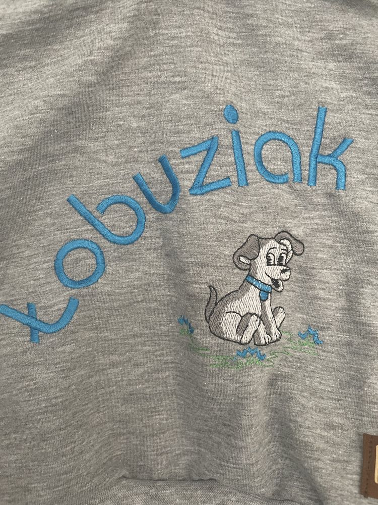Bluza handmade 74 z kapturem szara łobuziak piesek