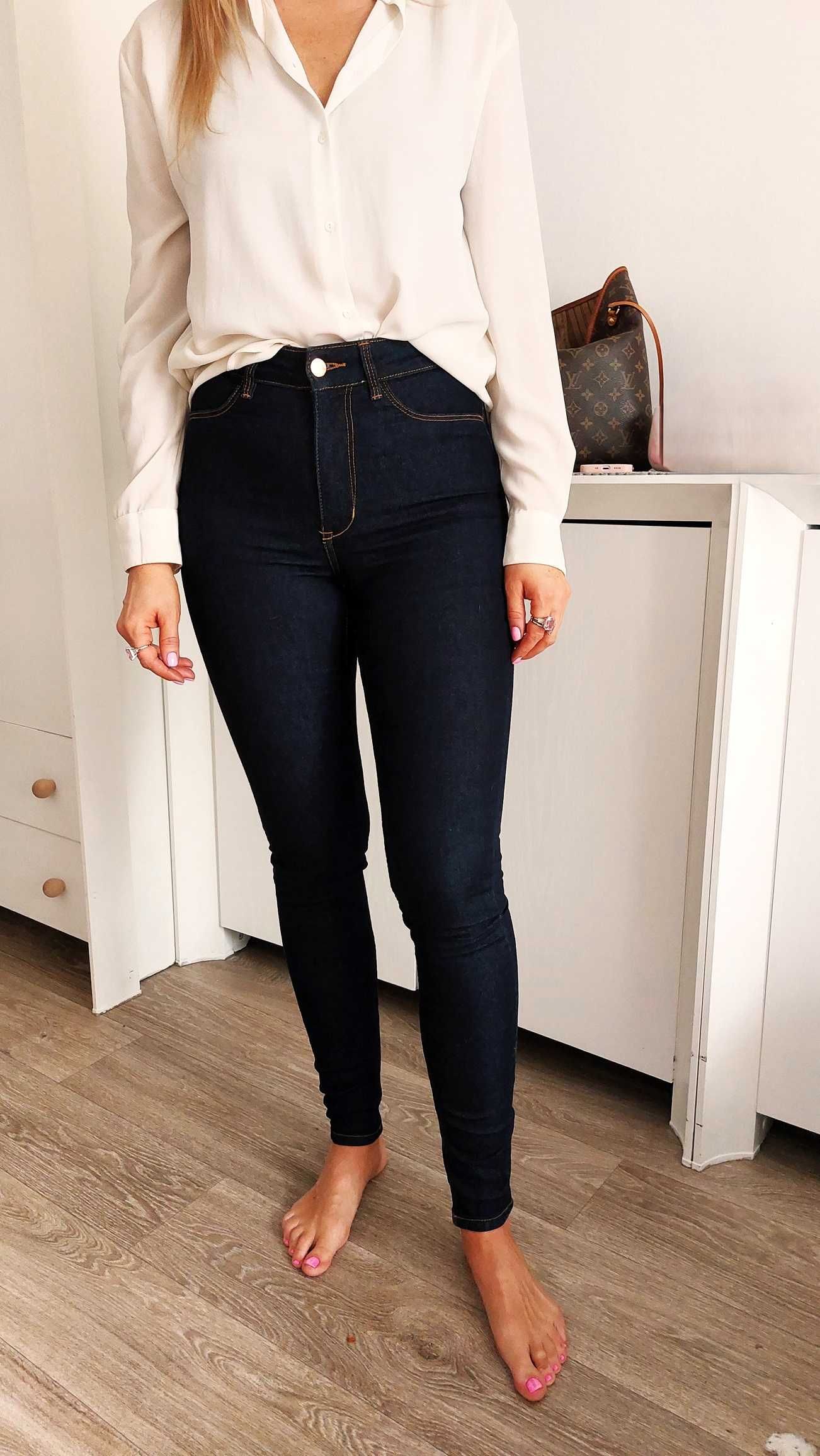 Spodnie jeansy granatowe skinny wysoka talia H&M r.S  36