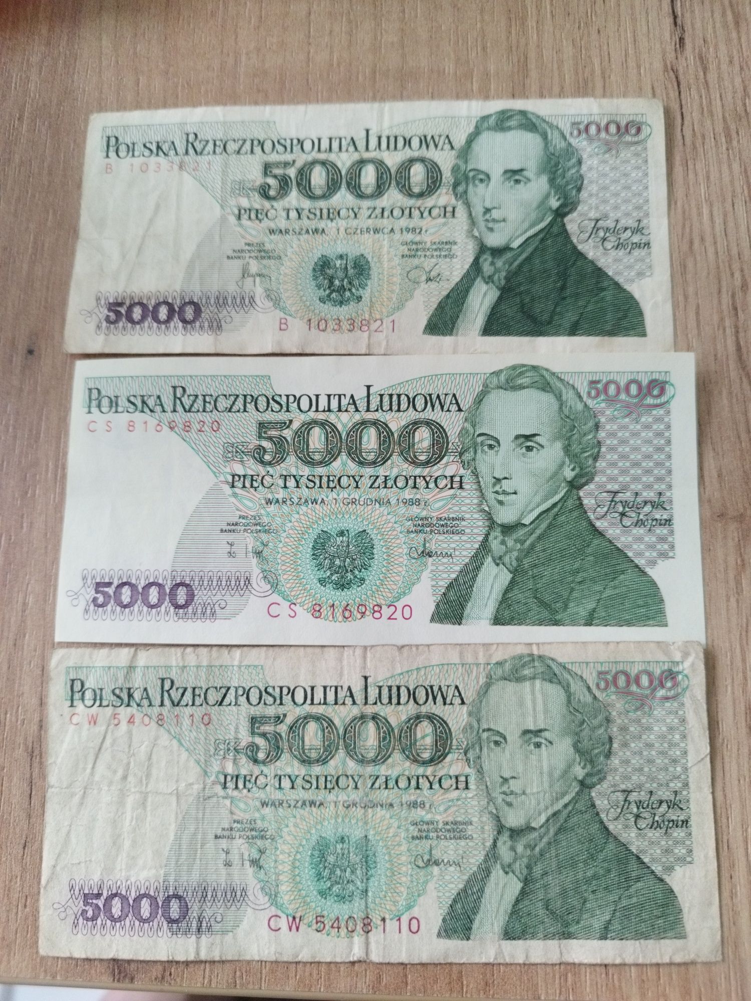 Banknot 5000 złotych 1982/88 Fryderyk Chopin (3sztuki)