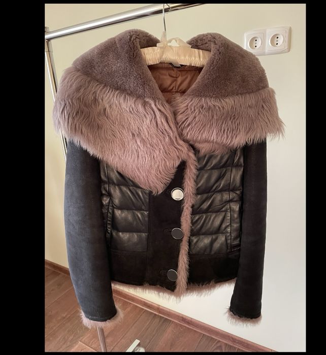 Укорочена натуральна шкіряна дублянка куртка