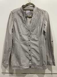 Koszula ze stójką dłuższa bluzka szara srebrna paski L