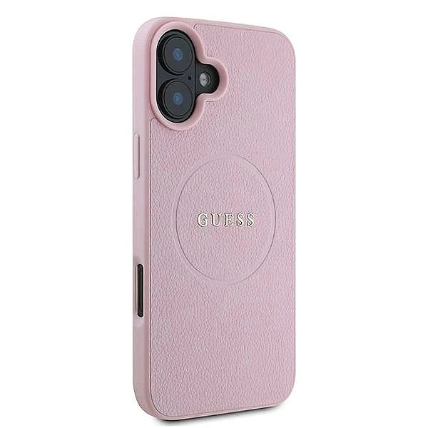 Etui Guess Grained Gold Ring MagSafe na iPhone 16 Plus - różowe