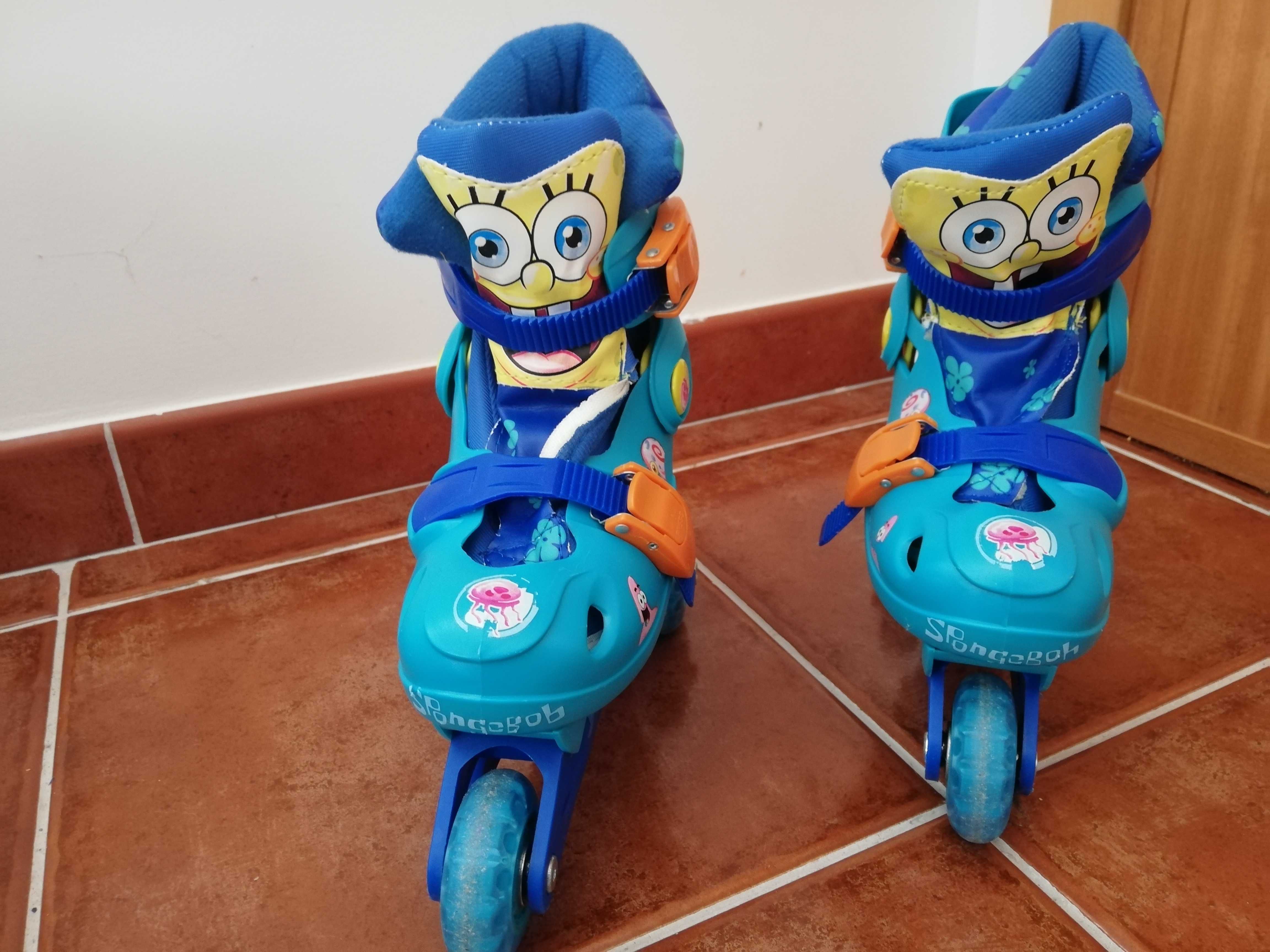 Patins três rodas, com proteção de joelhos e cotovelos