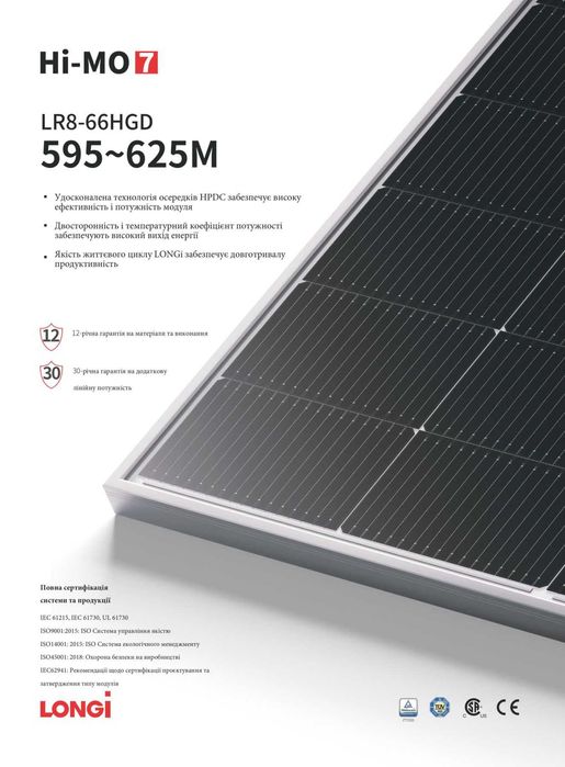 Сонячні панелі  Longi Solar LR8-66HGD-610M Двостороння  81,5$