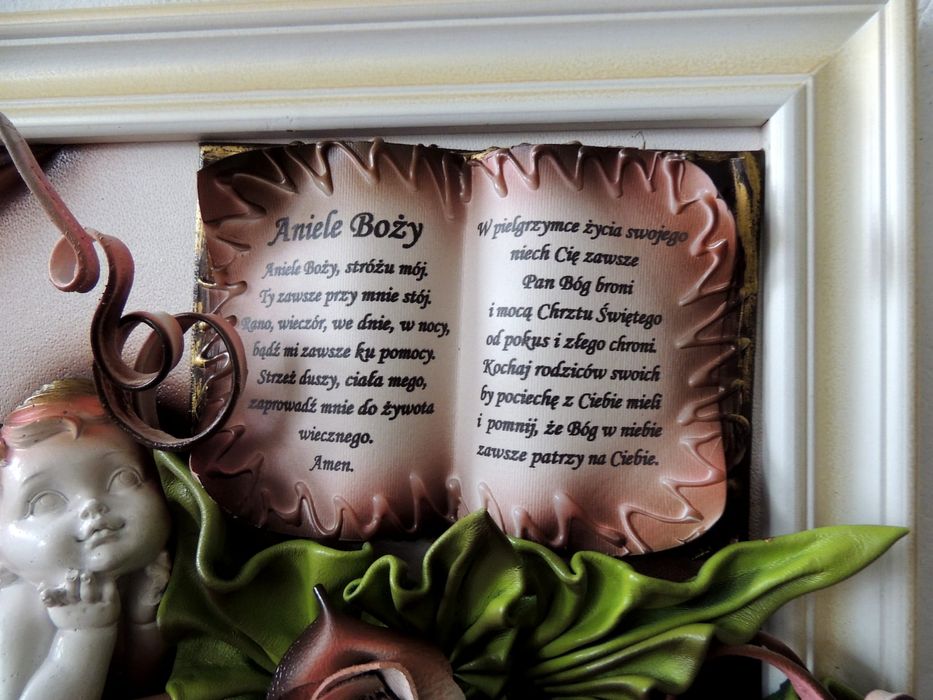 Obraz Anioł Stróż - rękodzieło, indywidualna dedykacja na chrzest