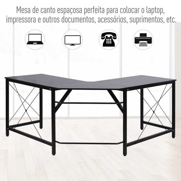 HOMCOM Secretária em Forma de L Secretária para Escritório